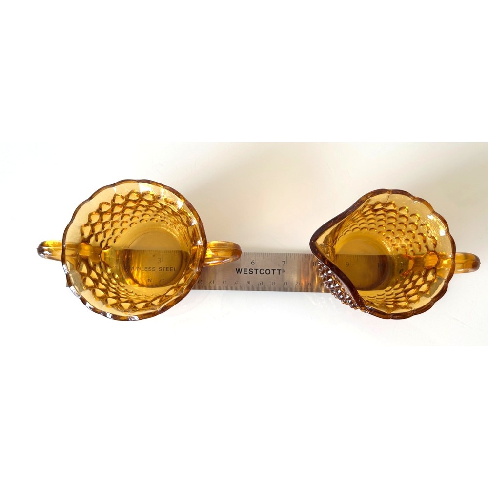 70s LE Smith Hobnail Yellow Gold Glass Sugar and Creamer Set Scalloped - Picture 9 of 11